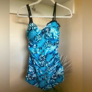 Shore shape wear blue tropical ruffle tummy control women’s swimsuit skirt 14